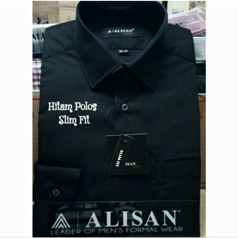 Alisan Slimfit Hitam Polos panjang Kemeja Formal Hitam Polos Pria Ukuran S M L XL