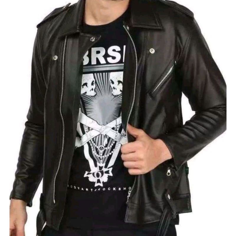 Jaket Kulit pria Asli Domba Garut Ramones Elegant Brownie Arl033 silversron rock n roll