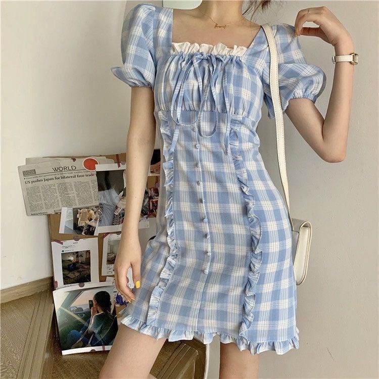 COD New Korean Fashion Style Blue Women Bodycon Mini Dress Short Sleeve Casual Party Sexy Summer Dresses