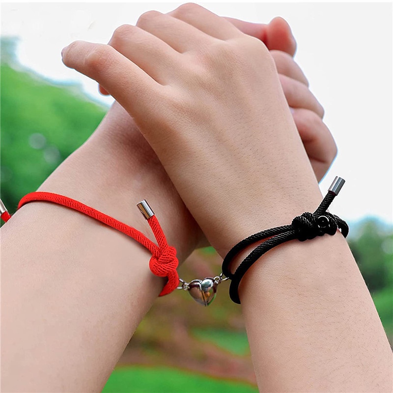 [✅COD]2PCS Gelang Cinta Pasangan Tali Kepang Magnetik Gaya Cina