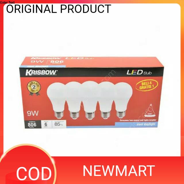 Lampu bohlam LED KRISBOW 9 WATT isi 5 ORIGINAL