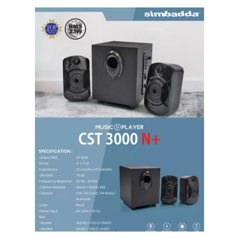 Speaker Simbadda CST 3000N+ Bluetooh Usb Subwoofer Powerfull Bass