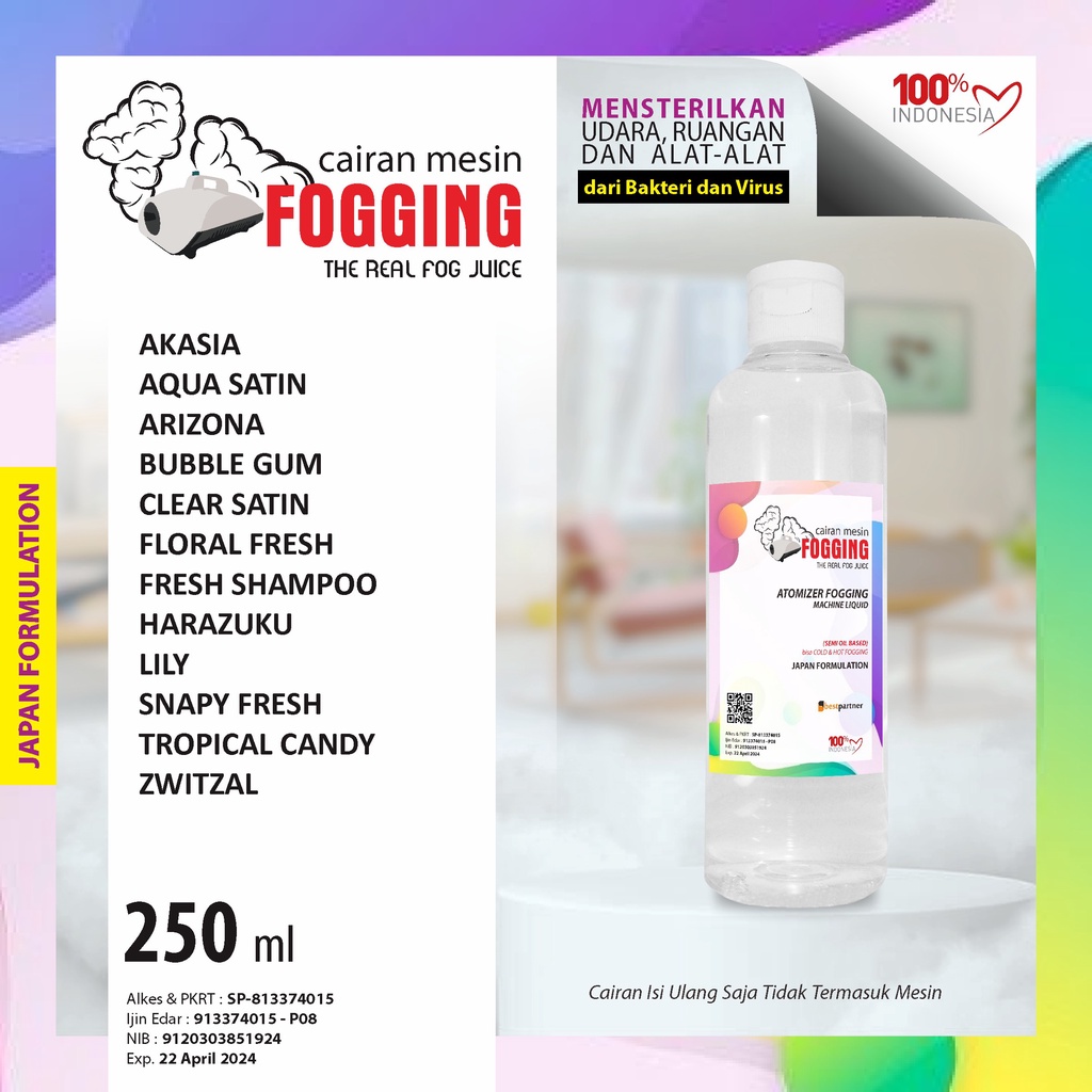Cairan Mesin Fogging Aroma Wangi Segar 250 ml Botol Pet / Cairan Fogging Atomizer Aroma 250 ml Botol Pet