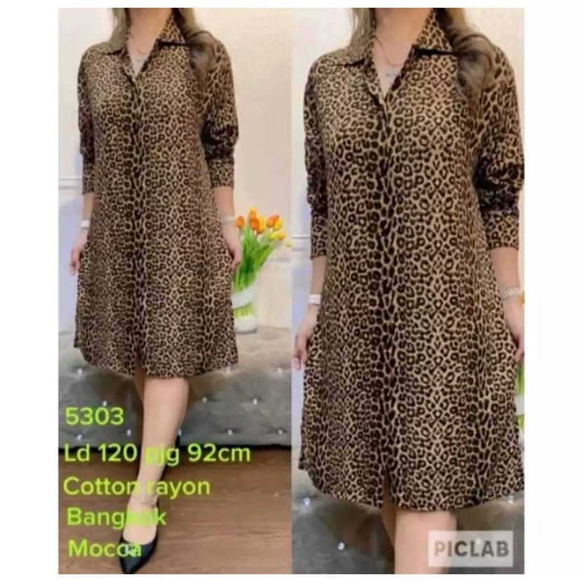Tunik Terbaru Jumbo Leopard Wanita Lengan Panjang V7L9 Terlaris Modis Abaya Murah Cringkle Lebaran T