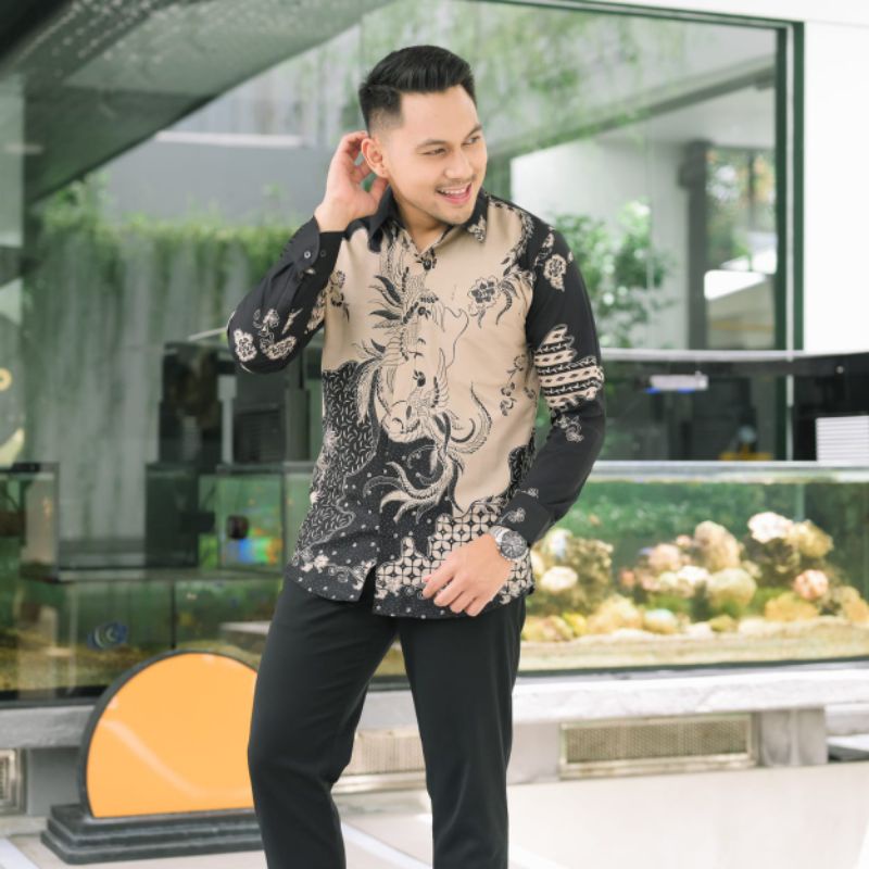 SRITI KASMARAN HITAM Kemeja Batik Pria Lengan Panjang Slim Fit Premium Modern Full Furing Katun Halus Sragenan