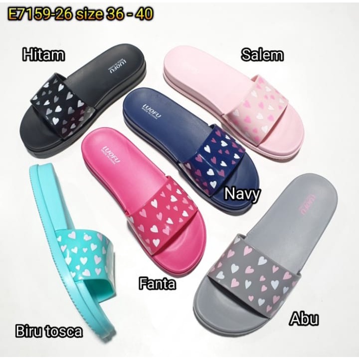Sandal Wanita Kekinian Terbaru Dan Termurah Slop Motif Luofu E7159-26