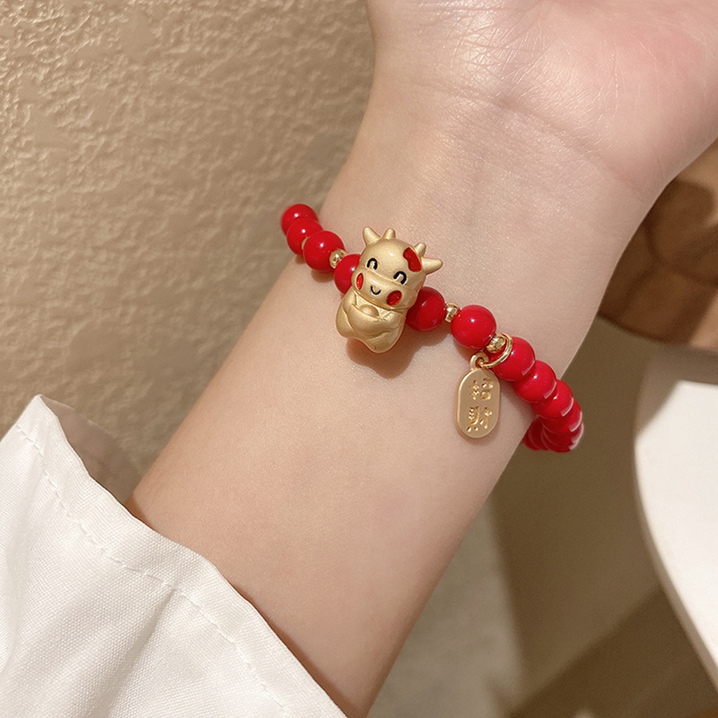 Hu Hu Hu Hu Hu Alat Bantu Pasang Kacamata♡ Gelang Tali Kepang Adjustable Dengan Charm Zodiak Cina Bahan Alloy Untuk Festival Musim Semi