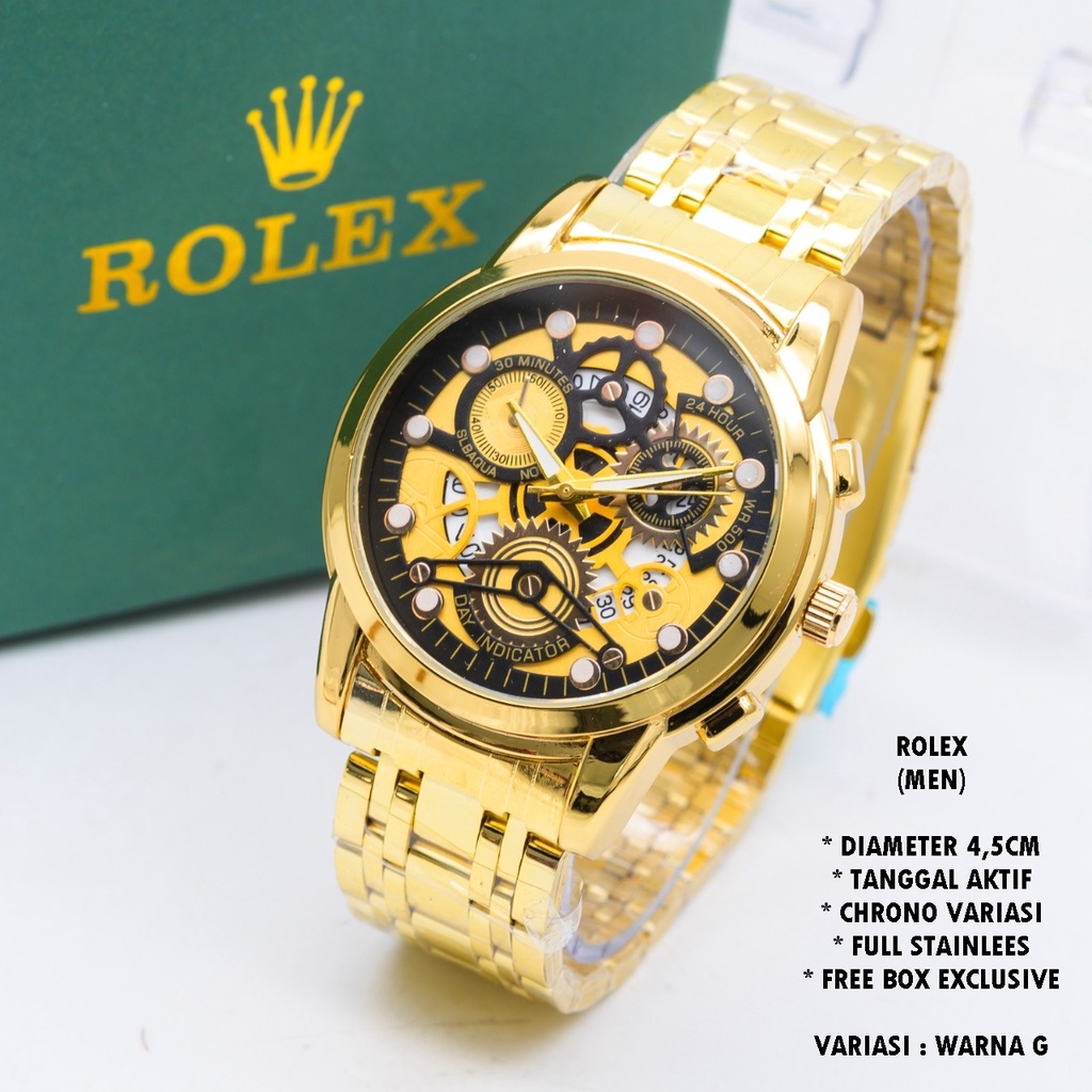 (FREE BOX) JAM TANGAN PRIA FASHION RANTAI BODY BULAT TANGGAL AKTIF