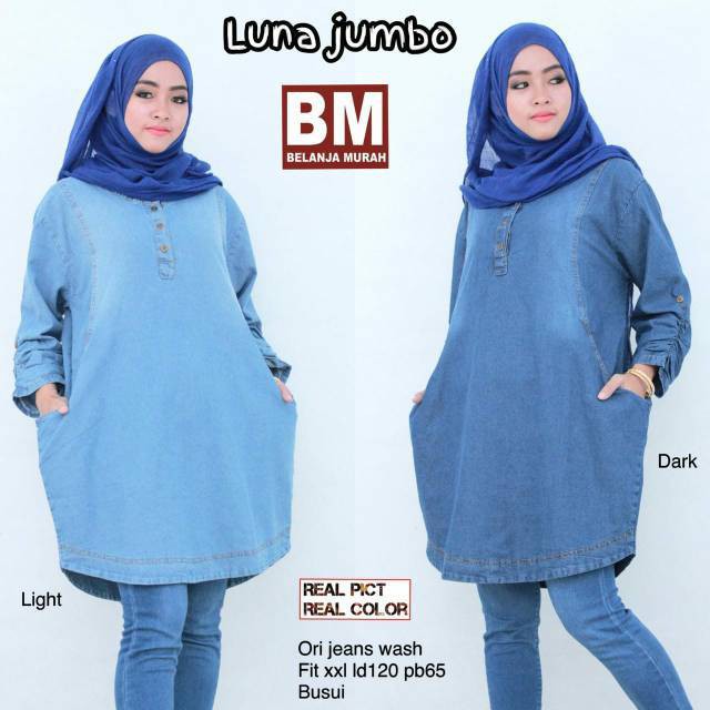 TUNIK JUMBO JEANS /ATASAN JUMBO XXL LD 114