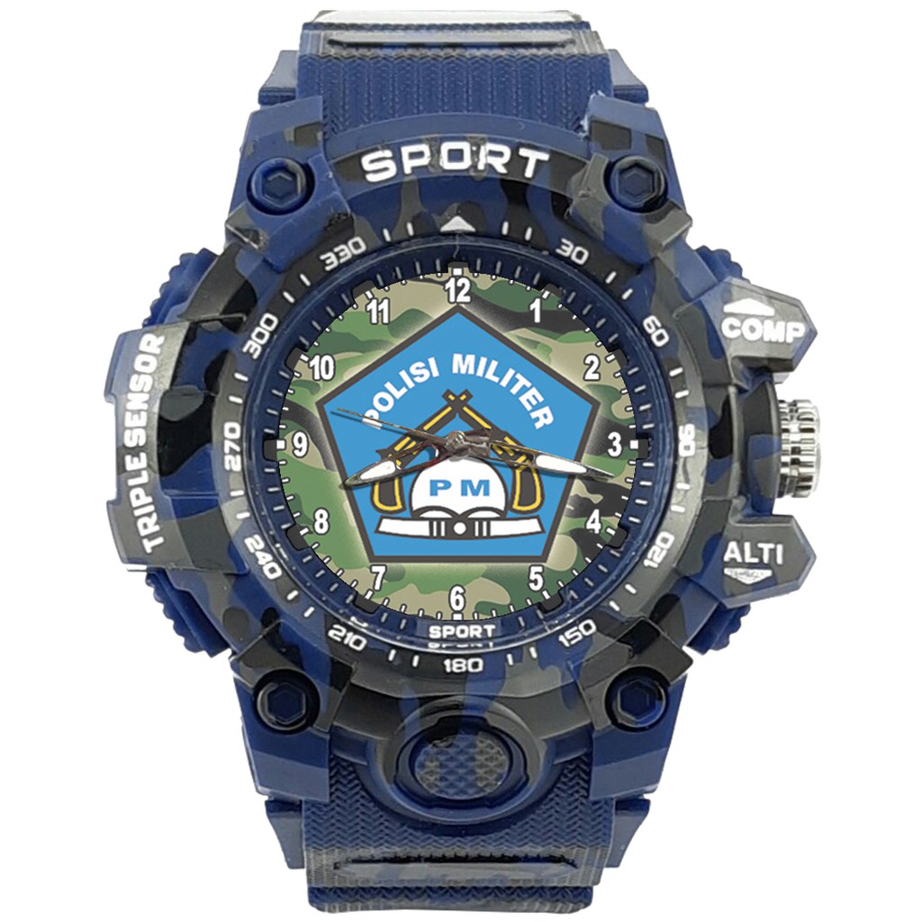 {Istimewa} Jam Tangan LOGO POLISI MILITER - PM 2 Biru Army Water Resistant