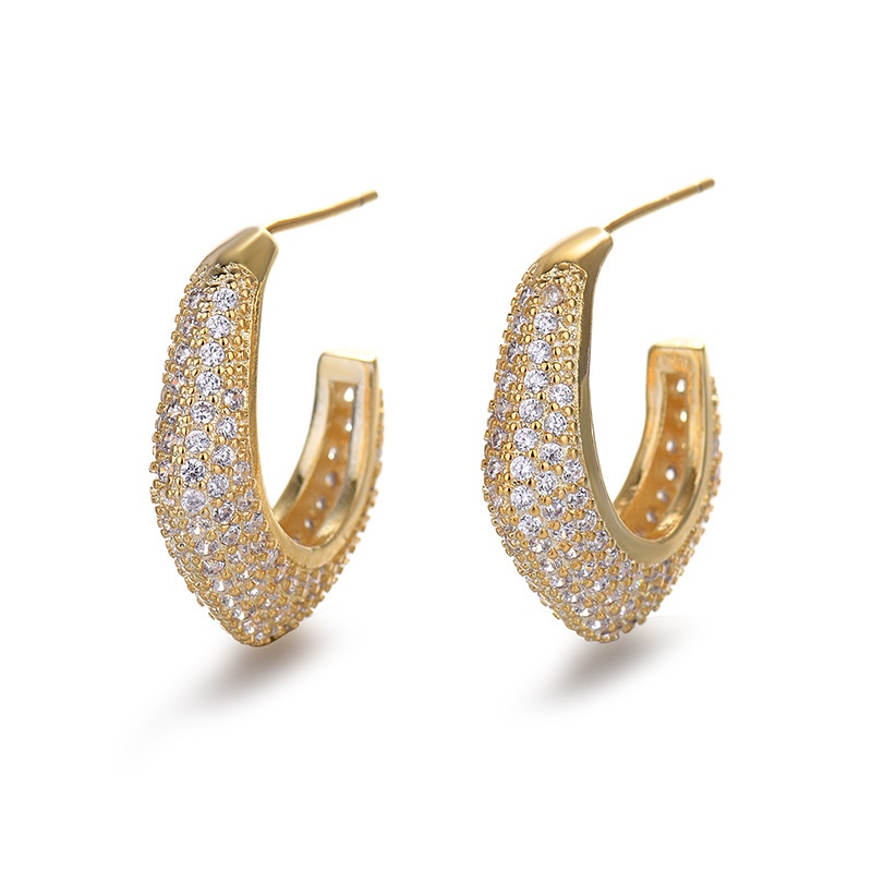 Anting Silver Needle Bentuk Bulan Bay Zircon Untuk Wanita