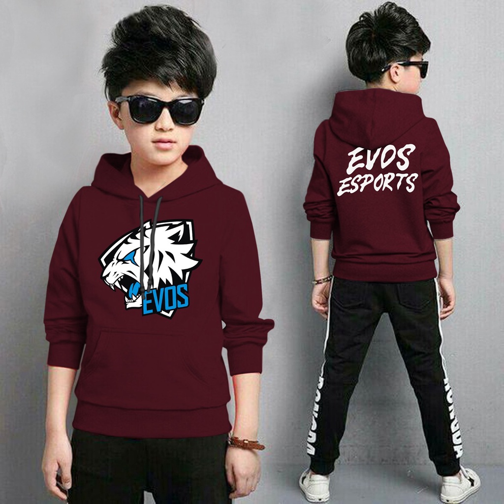 Jaket Anak Laki Laki/Jaket Anak Terbaru/Hoodie Anak Evos Esport Anak Gaming Bahan Fleece Tebal 4-11 TAHUN