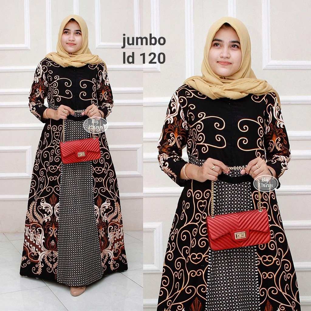 Gamis Batik Jumbo LD 110 Dan LD 120 Bahan Katun Motiv Terbaru Bisa Cod