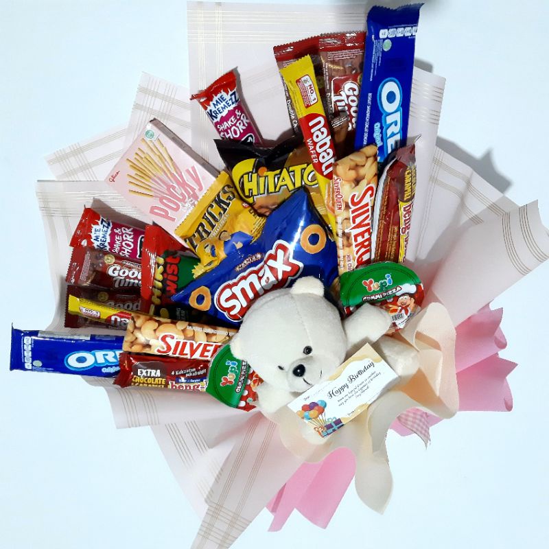 Bucket Snack + Boneka /Hadiah Ulang Tahun/Gradution/Sunatan dll