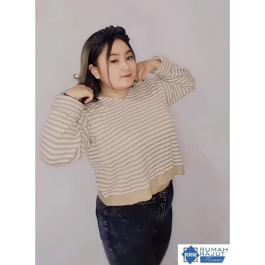 SWEATER CROP RAJUT PENDEK STRIPPY MOTIF GARIS OUTWEAR