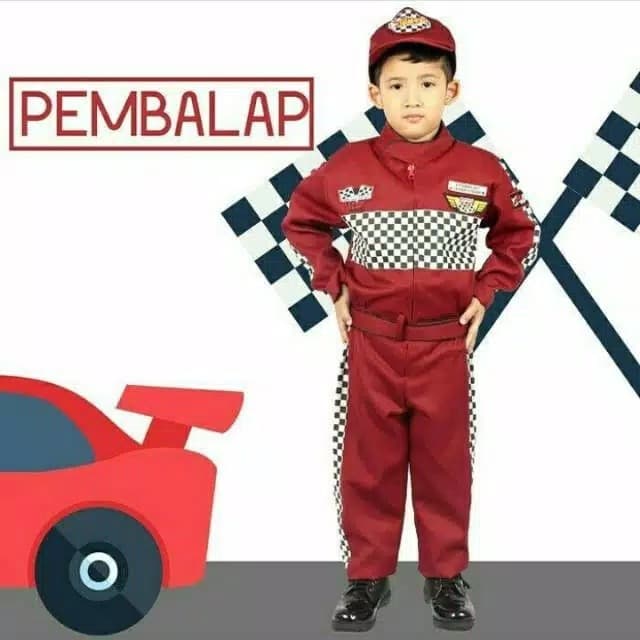 Seragam Profesi Anak Pembalap F1 Kostum Baju Laki Laki Cowok TK Cilik