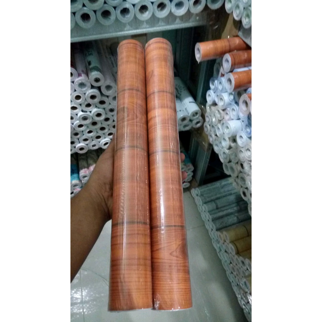 Wallpaper Sticker Dinding Motif Kayu Coklat Natural Ukuran 10 meter x 45 cm