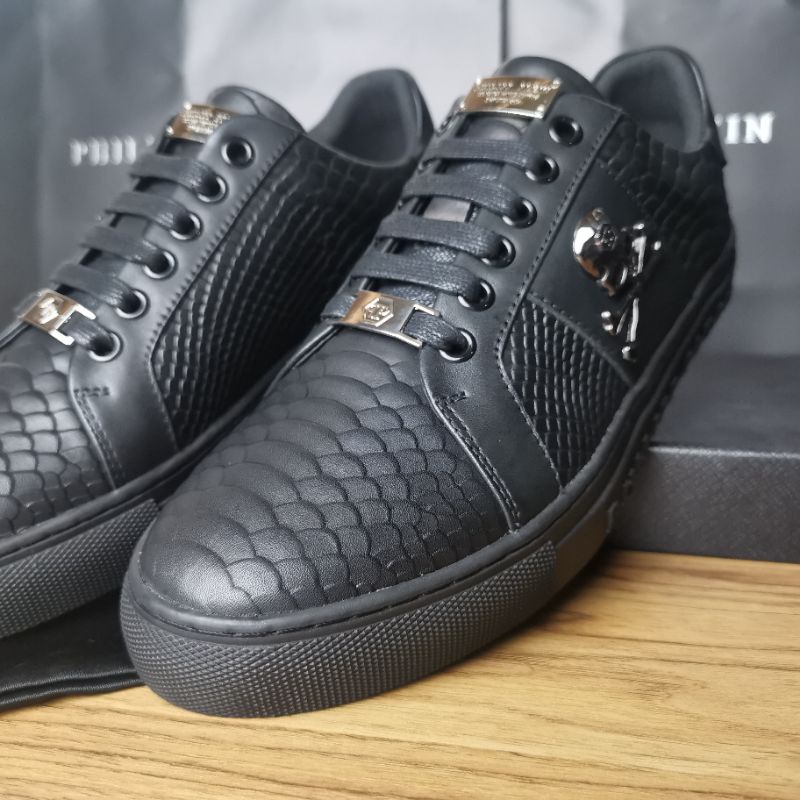 sepatu pria philipp plein sneaker cowok hitam kulit men shoes pp P1SHOES