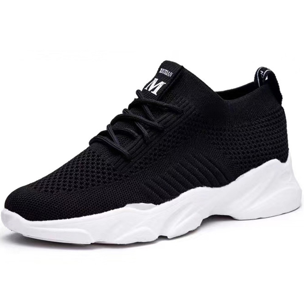 2022 baru sepatu olahraga wanita kasual sepatu anyaman terbang anti selip meningkat-1102- Hitam