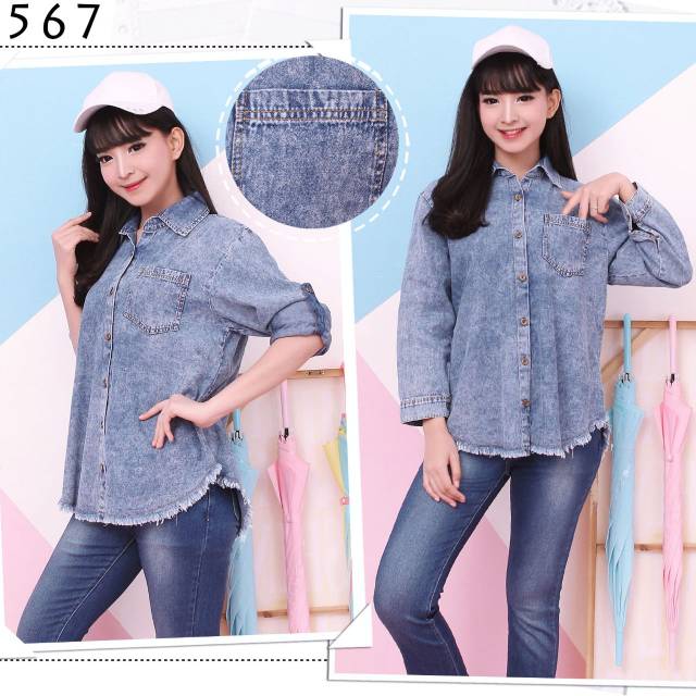 TOTOTAshop.Kemeja JEANS wanita SNOW.Lengan panjang,bahan jeans wash original premium.real pict.