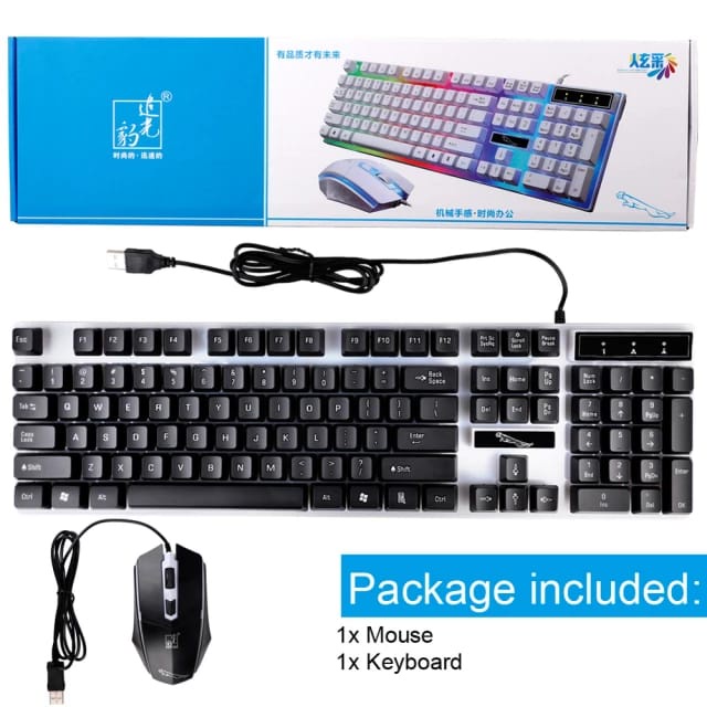 iFOX G21 Combo Paket Keyboard Cable Gaming + Mouse Gamer Kabel RGB LED Backlight Fullsize