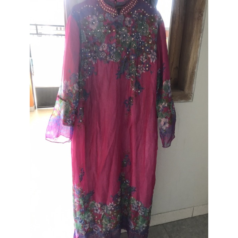 preloved gamis pink motif bunga