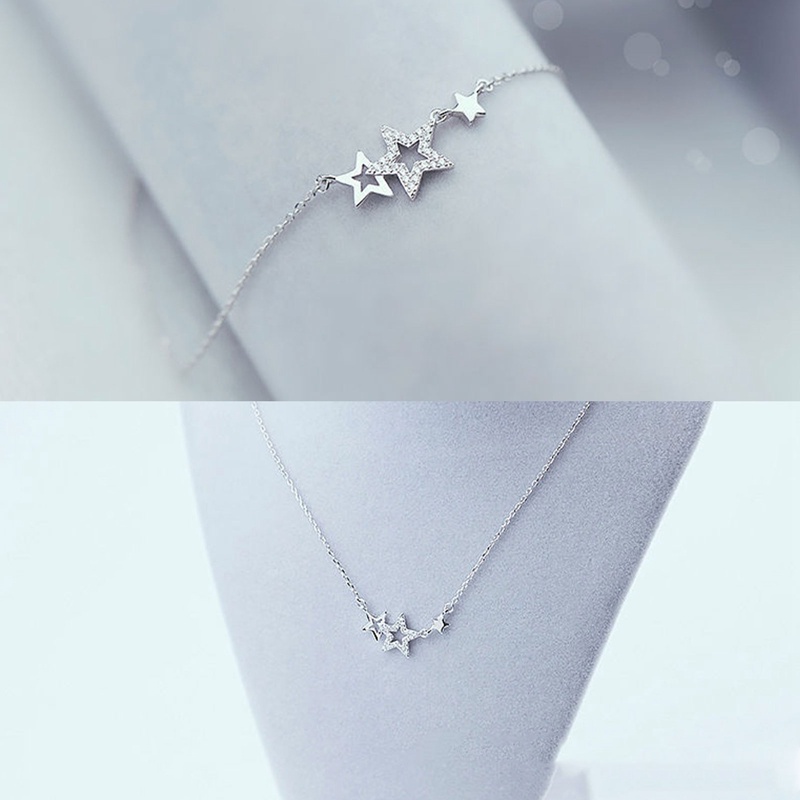 Kalung Choker Sterling Silver 925 Hias Liontin Bintang Bahan Zirkon Untuk Wanita
