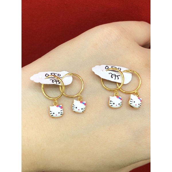Anting bulat gantung karakter emas asli 375