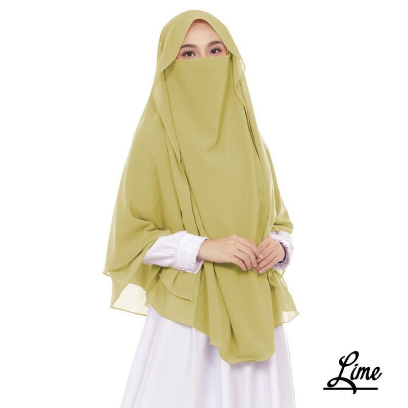 Jilbab Hijab Kerudung Bergo Instan French Khimar Cadar Tali Siti Aminah Niqab Syari Jumbo-Lime