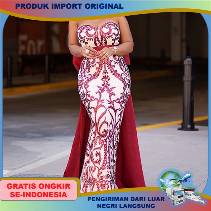 Pakaian Wanita Bangsawan Eropa Amerika Import Luar Negeri Gaun Slim Perempuan Lengan Panjang