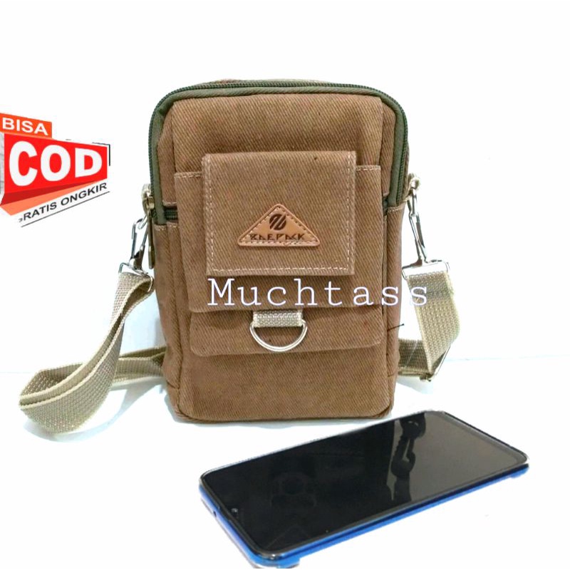 Tas Selempang Kanvas Tas Kanvas Pria Sling Bag Tas Bahan Kanvas Travel Pouch Tas Selempang Pria Tas Hp Sling Phone Tas Terbaru Tas Kekinian Tas Hangout Tas Kecil