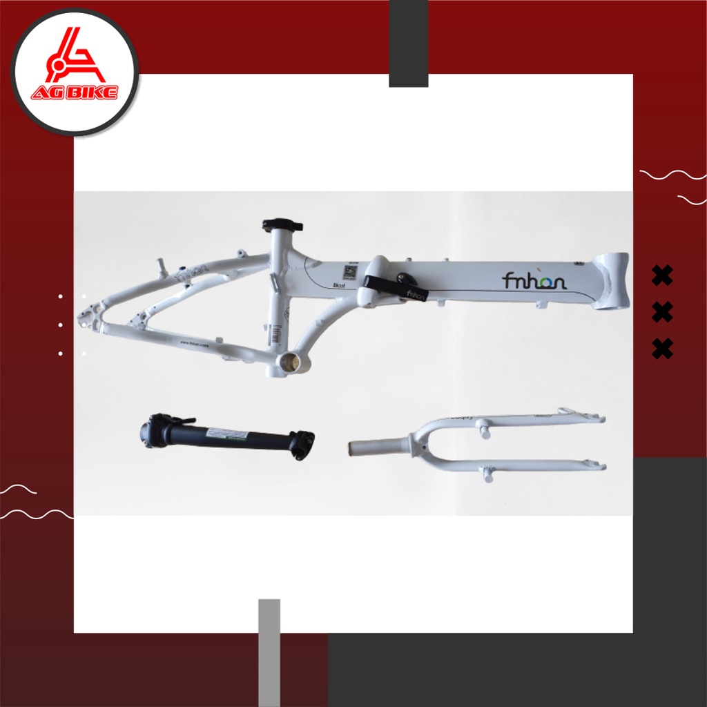 Frame Fork plus Handlepost Fnhon Blast V Brake 20 22 inch Warna Putih Alloy