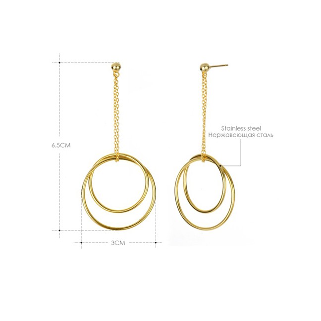 LRC Anting Tusuk Fashion Gold Circle Stainless Steel Earrings F59821