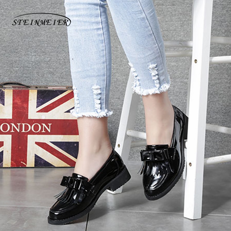 Sepatu Oxford Wanita Import Women's Flats Oxford Shoes Woman Genuine Leather Sneakers Ladies bow Vin