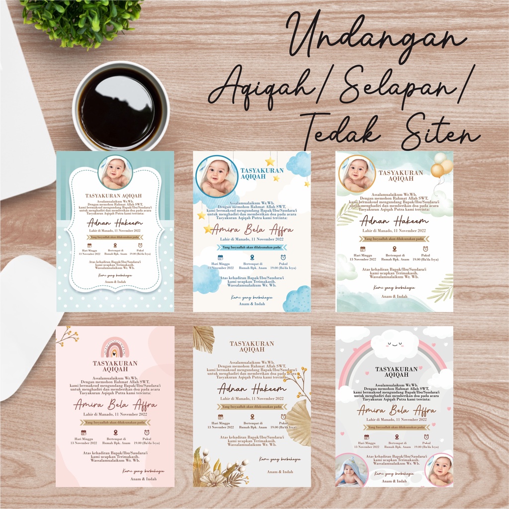 Undangan Aqiqah/ Tedak Siten / Selapan (Size ± 10 x 15 cm ) FREE PLASTIK