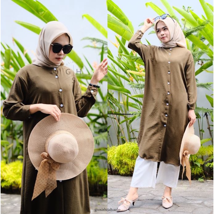 (MGA) TUNIK INAYAH FULL KANCING DAILY BUSUI WANITA AIRFLOW CRINCLE