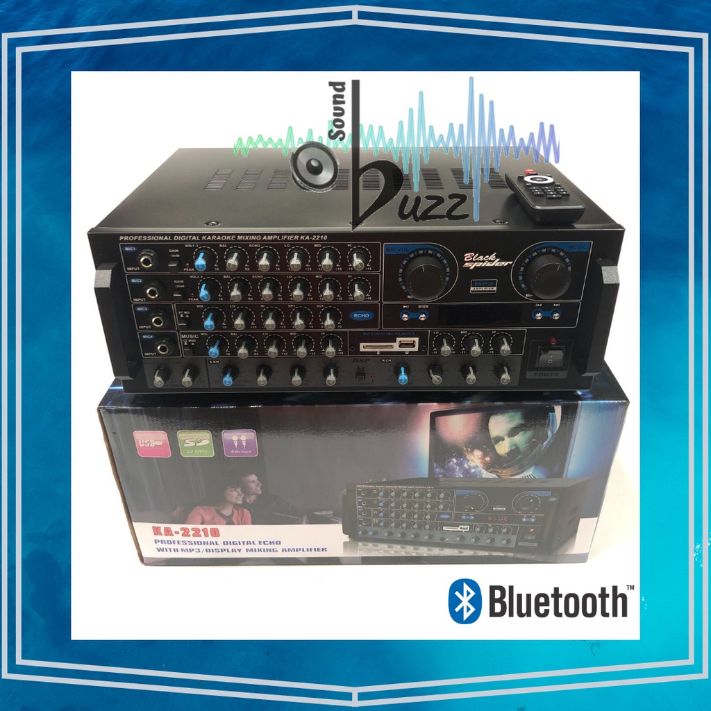 Black Spider Professional Digital Echo With Mp3 Display Mixing Amplifier KA 2210 +Remote + Bluetooth