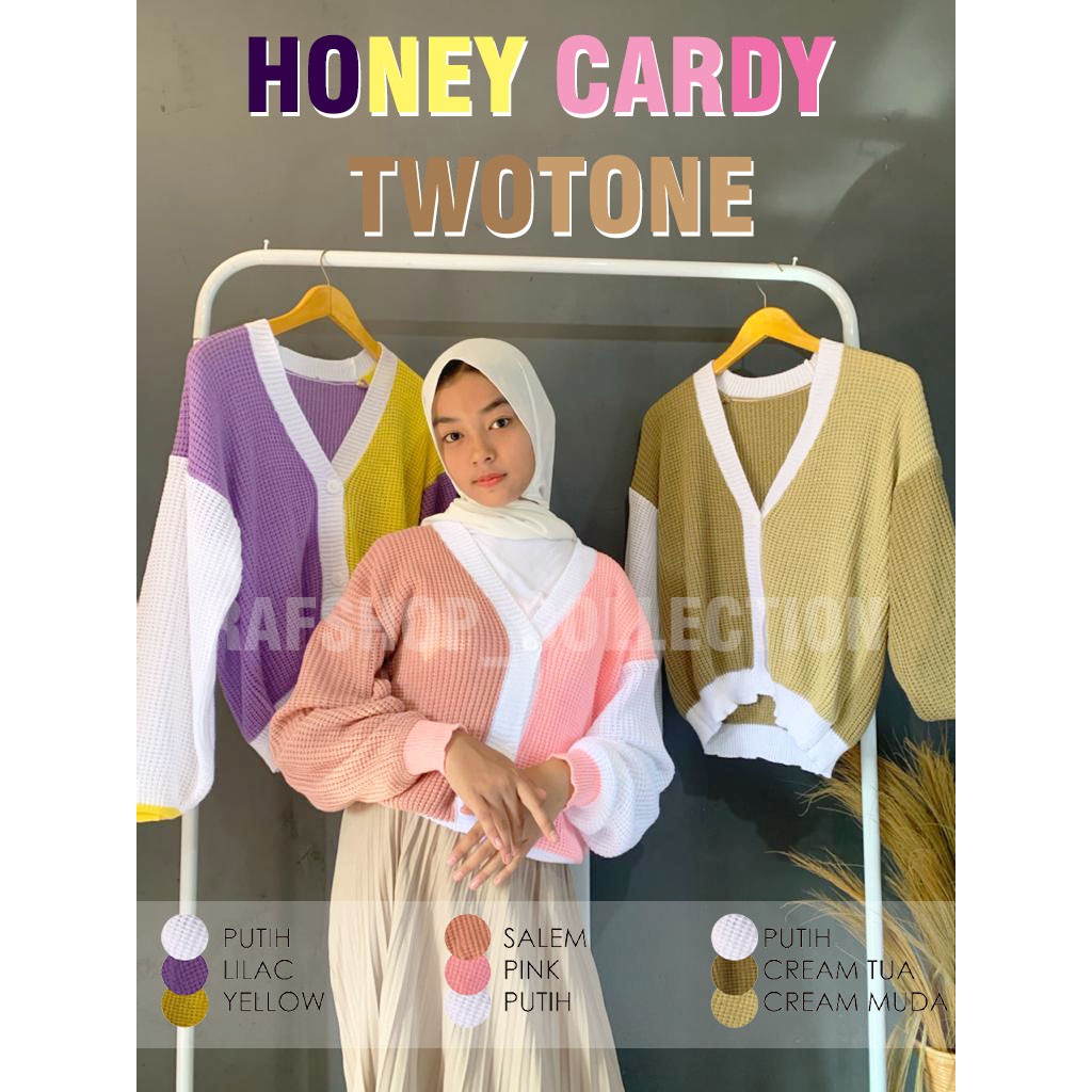 NEW!! REALPICT HONEY CARDY TWOTONE 7GET - premium tebal - cardy rajut -AtasanRajut