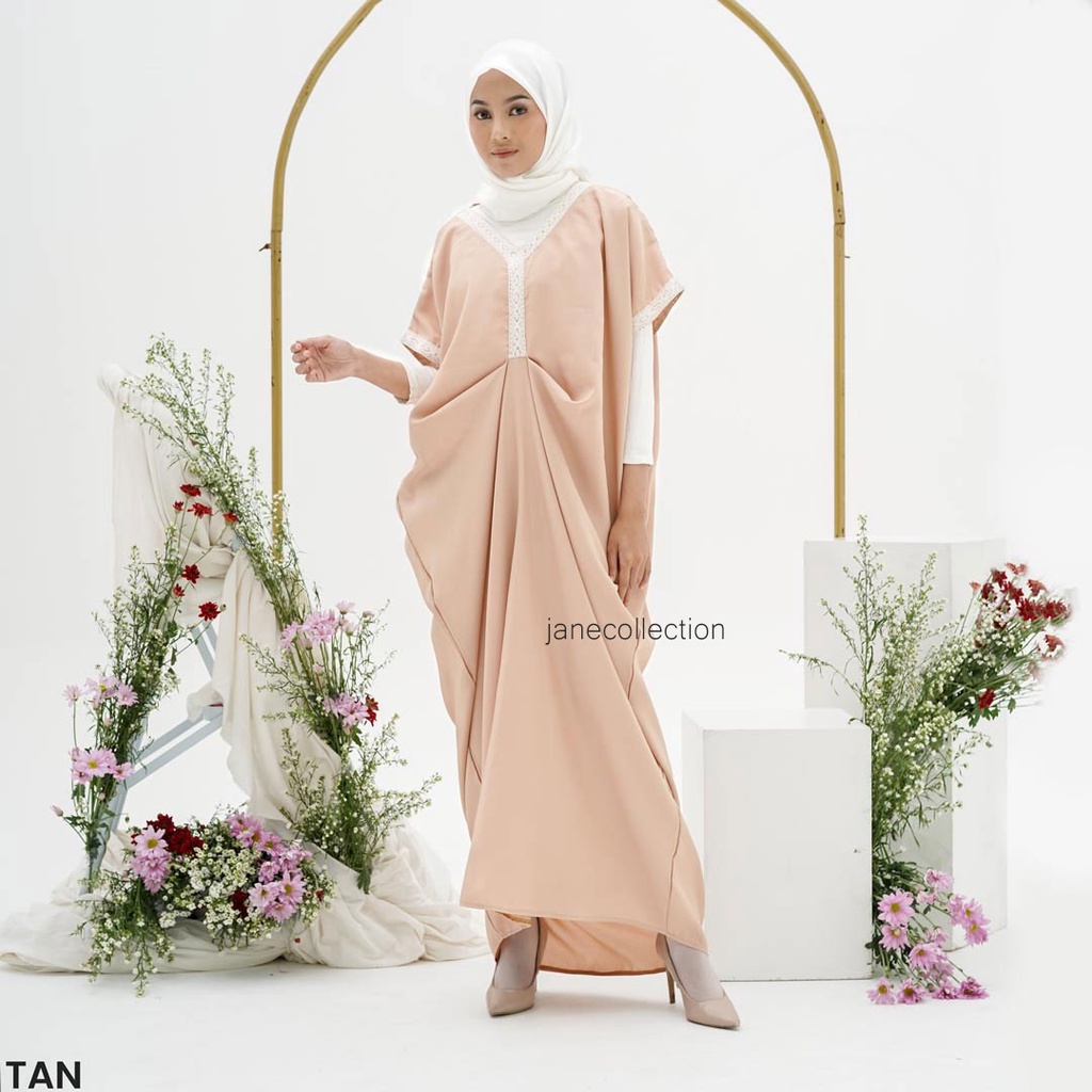 JANE COLLECTION || Baju Muslimah Hitam OOTD Lebaran Bigsize Dress Maxi Pink Kaftan Hijabers Tunik Jumbo Hari Raya Mustard Wollycrepe Renda Humble Kaftan XL Bigsize