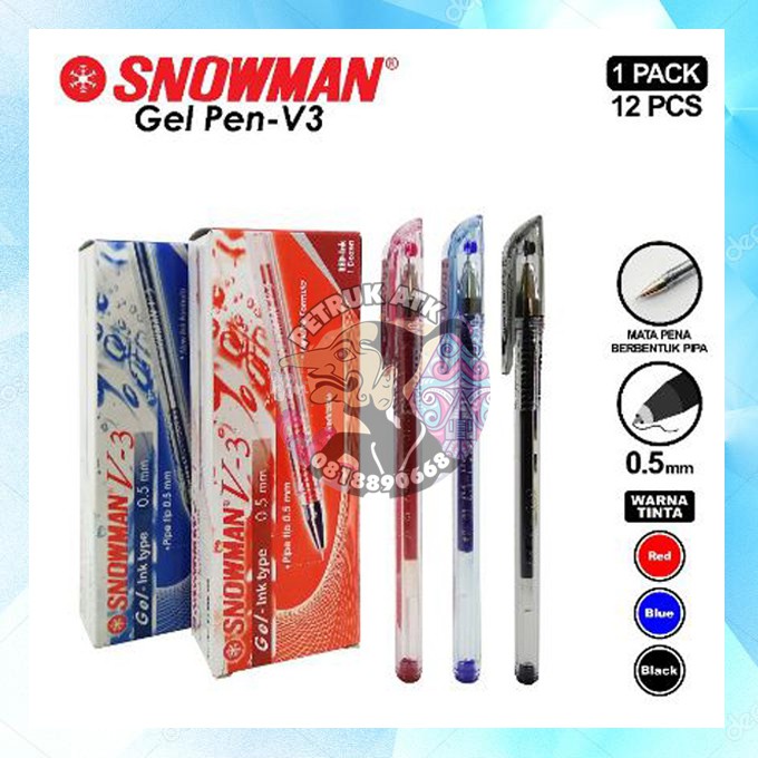 

[PCS] BOLPEN / PULPEN SNOWMAN V3 / V-3 0.5 MM HITAM / BIRU / MERAH^