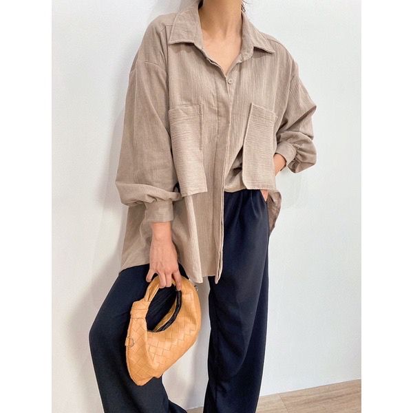 BEFAST - ZFS OOTD Wanita Kemeja HIYARA / GEA OVERSIZE LINEN KRINKLE SHIRT / Atasan kemeja Kasual / Kemeja Oversize Wanita Remaja Kekiniaan / Kem Polos Lengan Panjang / Fashion Wanita Tredny / Terbaru 2022 / Terlaris