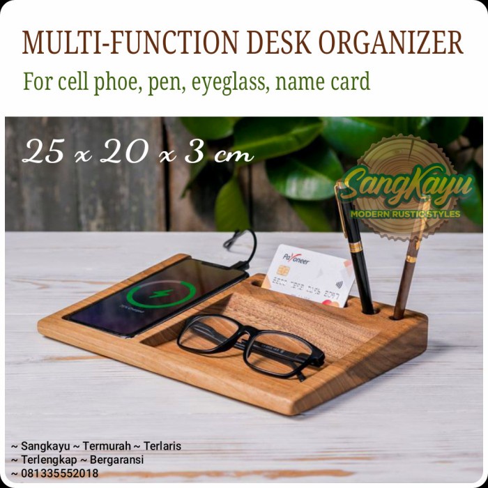 Tempat penyimpanan handphone docking phone card holder eyeglass holder - KAYU MAHONI