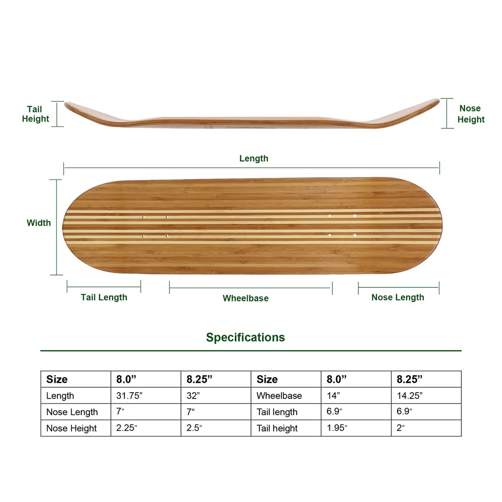 Deck skateboard 31x8 8 8.25 inch 8.5 inch OEM Bahan Bambu Dengan fiberglass