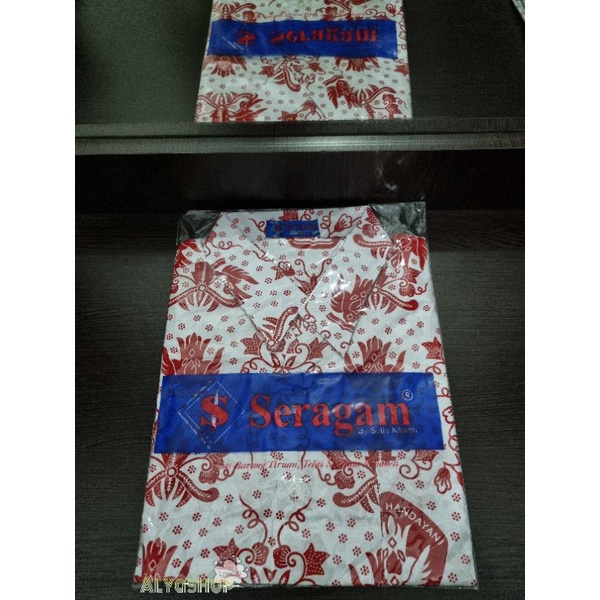 Seragam Sekolah Batik Merah SD |  Batik Merah Lengan Panjang dan Pendek Merek Seragam