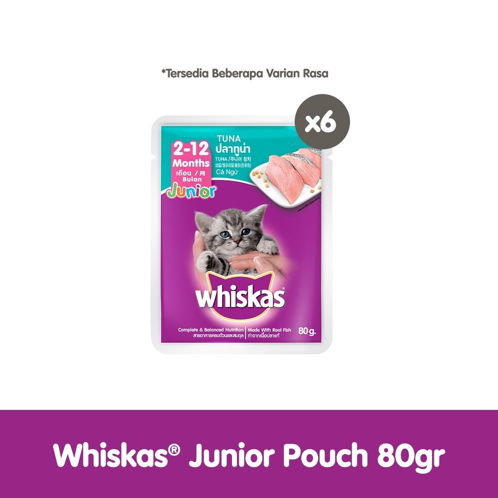 WHISKAS® Makanan Kucing Basah Pouch Junior 85gr - Isi 6