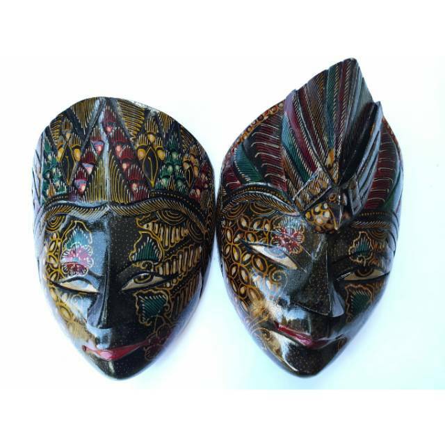 Sepasang Topeng Batik Wayang Rama Shinta Ukuran L 22x17x7 cm - Hiasan dan Pajangan Dinding Murah