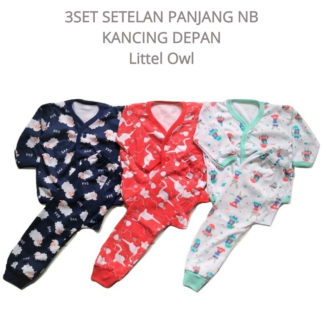 3pc Setelan Baju  Tidur baby Bayi  LITTLE OWL 0 3 Bulan 