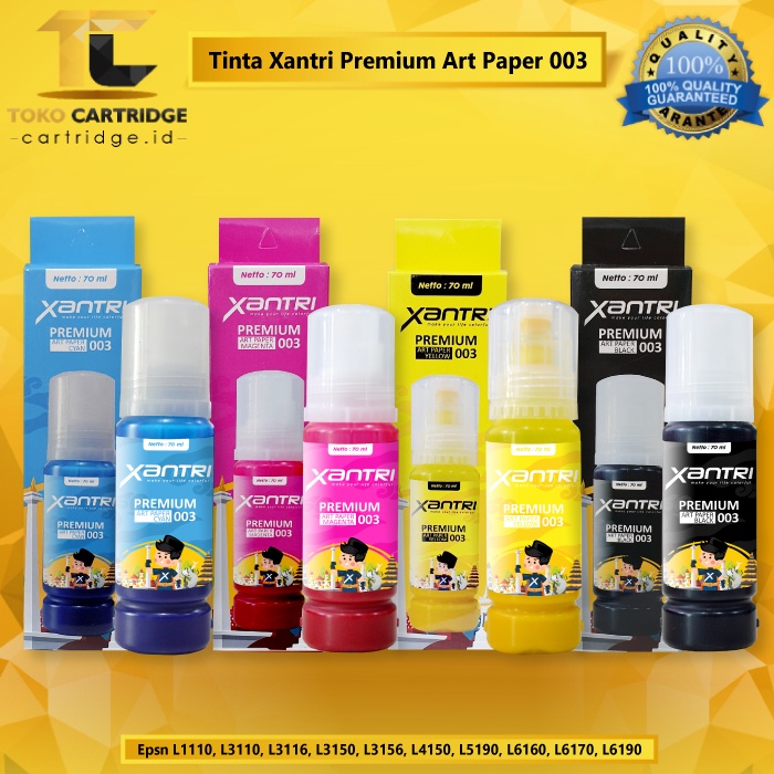 Tinta Xantri Premium Art Paper 003 Cyan Magenta Yellow 70ml, Printer Epson L1110 L3110 L3116 L3150 L3156 L4150 L5190 L6160 L6170 L6190