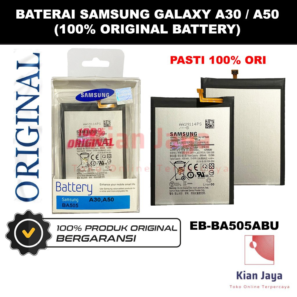 [Garansi 100% Ori] Baterai Samsung Galaxy A30 / A50 / BA505 Batre Battery Hp EB-BA505ABU Original
