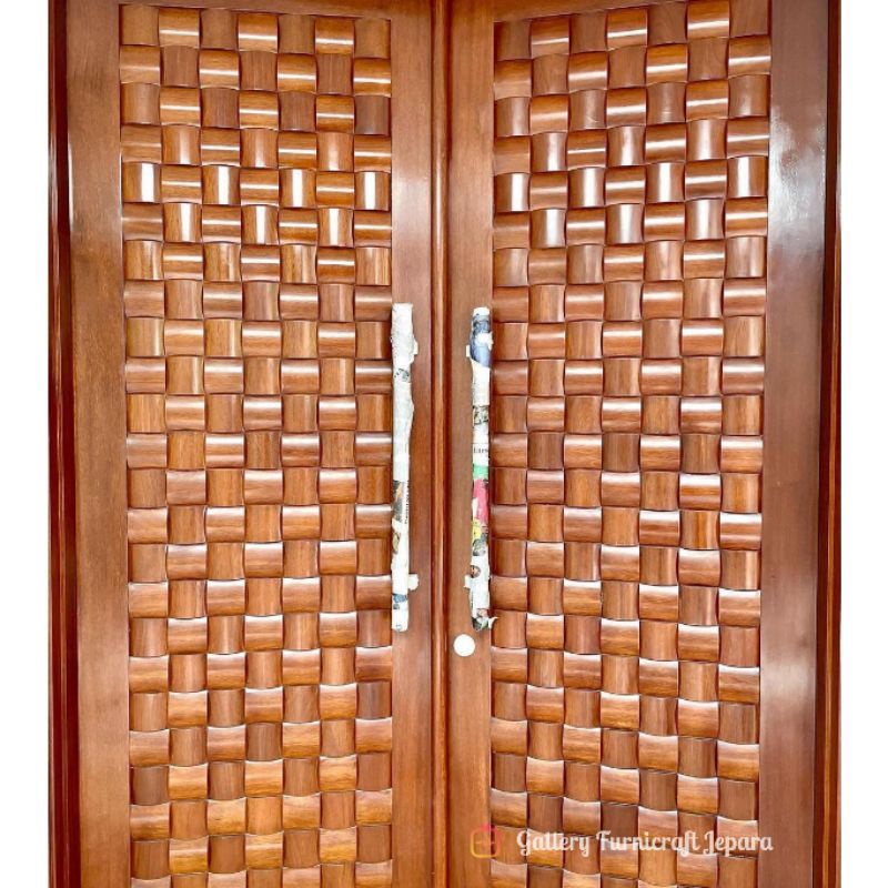 Pintu Rumah Kupu Tarung Motif Anyaman Kayu Jati - 120x200
